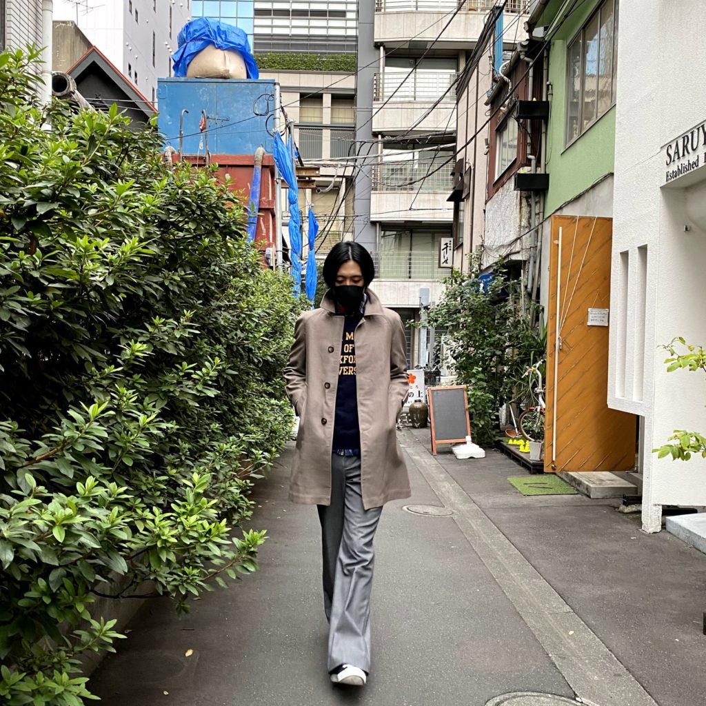 古着, コーディネート, カジュアルダウン, 着こなし, リユース, ステンカラーコート, furugist